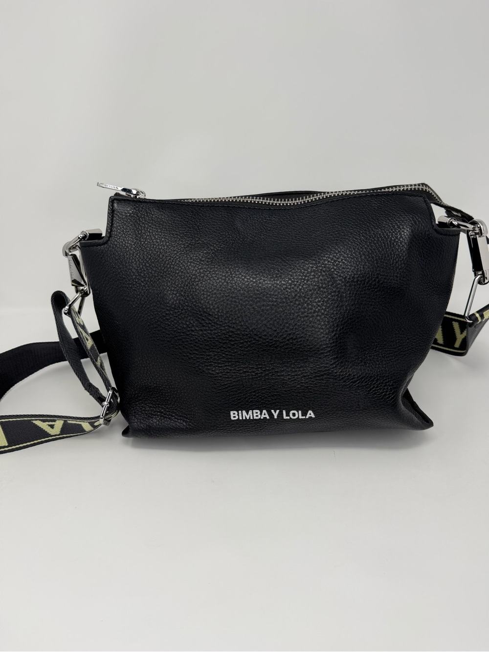 Bimba Y Lola Black Pebbled Leather Crossbody